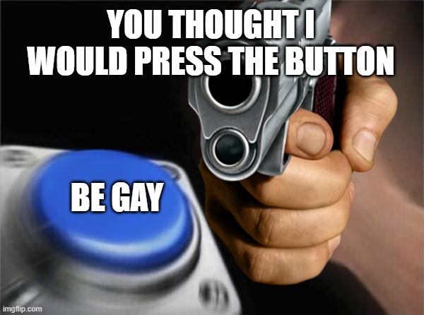 YOU RHOUGHT | YOU THOUGHT I WOULD PRESS THE BUTTON; BE GAY | image tagged in funny | made w/ Imgflip meme maker