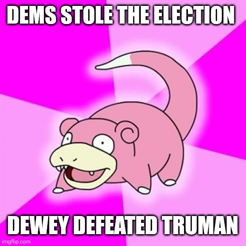Slowpoke Meme | DEMS STOLE THE ELECTION; DEWEY DEFEATED TRUMAN | image tagged in memes,slowpoke | made w/ Imgflip meme maker
