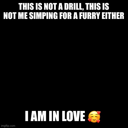 Blank Transparent Square | THIS IS NOT A DRILL, THIS IS NOT ME SIMPING FOR A FURRY EITHER; I AM IN LOVE 🥰 | image tagged in memes,blank transparent square | made w/ Imgflip meme maker