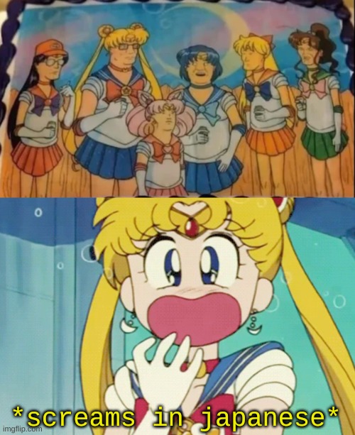 looks like sailor moon had a crossover with king of the hill | *screams in japanese* | image tagged in sailor moon,anime,cursed image,holy shit,king of the hill,memes | made w/ Imgflip meme maker