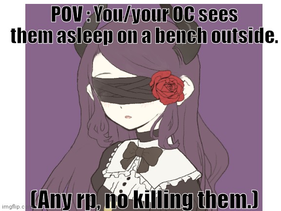 if anything's weird it's bc I hardly ever rp- | POV : You/your OC sees them asleep on a bench outside. (Any rp, no killing them.) | made w/ Imgflip meme maker