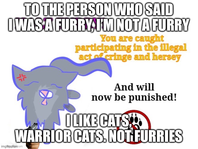 HCTIB | TO THE PERSON WHO SAID I WAS A FURRY, I’M NOT A FURRY; I LIKE CATS, WARRIOR CATS. NOT FURRIES | image tagged in bluestar halt furry | made w/ Imgflip meme maker