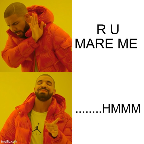 FAN | R U MARE ME; ........HMMM | image tagged in memes,drake hotline bling | made w/ Imgflip meme maker