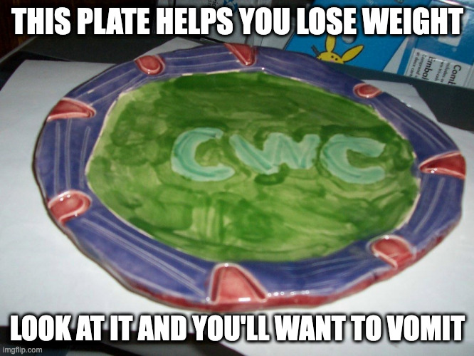CWCPlate | THIS PLATE HELPS YOU LOSE WEIGHT; LOOK AT IT AND YOU'LL WANT TO VOMIT | image tagged in chris-chan,memes | made w/ Imgflip meme maker