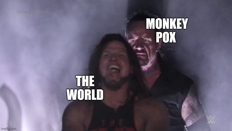 AJ Styles & Undertaker | MONKEY POX; THE WORLD | image tagged in aj styles undertaker | made w/ Imgflip meme maker