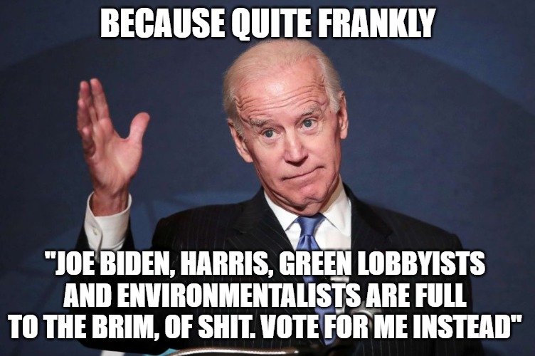 You’re full of shit | BECAUSE QUITE FRANKLY; "JOE BIDEN, HARRIS, GREEN LOBBYISTS AND ENVIRONMENTALISTS ARE FULL TO THE BRIM, OF SHIT. VOTE FOR ME INSTEAD" | image tagged in you re full of shit | made w/ Imgflip meme maker