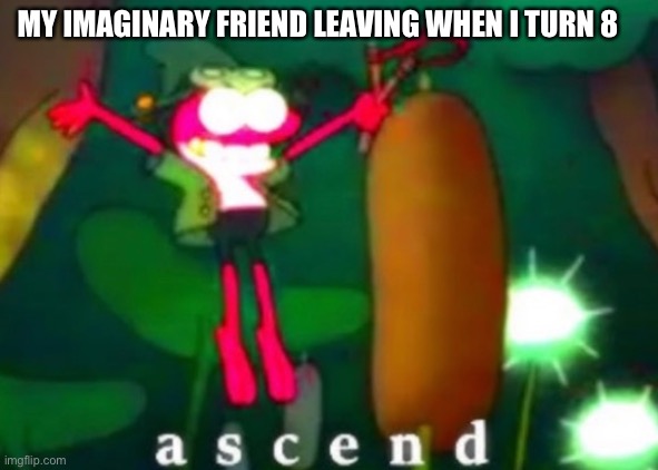 ASCEND | MY IMAGINARY FRIEND LEAVING WHEN I TURN 8 | image tagged in sprig ascends | made w/ Imgflip meme maker