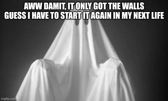 Ghost | AWW DAMIT, IT ONLY GOT THE WALLS
GUESS I HAVE TO START IT AGAIN IN MY NEXT LIFE | image tagged in ghost | made w/ Imgflip meme maker