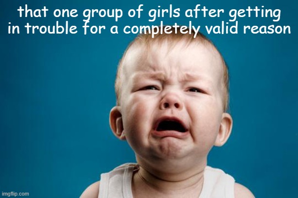 BABY CRYING | that one group of girls after getting in trouble for a completely valid reason | image tagged in baby crying | made w/ Imgflip meme maker