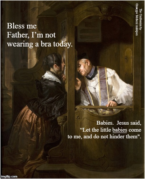 I Confess | ____ | image tagged in art memes,catholic,boobies,bra,confessional,tits | made w/ Imgflip meme maker