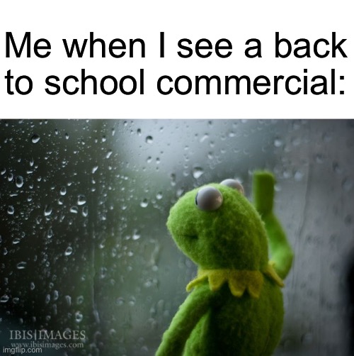H ate school |  Me when I see a back to school commercial: | image tagged in kermit window,back to school,school,sad,commercial | made w/ Imgflip meme maker