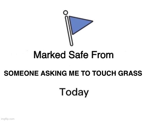 Good | SOMEONE ASKING ME TO TOUCH GRASS | image tagged in memes,marked safe from | made w/ Imgflip meme maker
