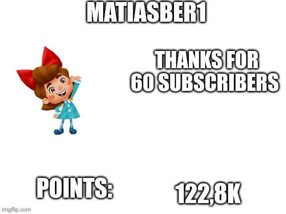 Thanks for 60 subscribers in YouTube | THANKS FOR 60 SUBSCRIBERS; 122,8K | image tagged in matiasber1 announcement template | made w/ Imgflip meme maker