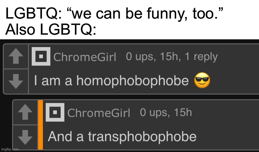 OMG THAT WAS SO FUNNIE AND ORYGINAL HAHAHAHAHAHAHAHAHAHA | LGBTQ: “we can be funny, too.”
Also LGBTQ: | made w/ Imgflip meme maker