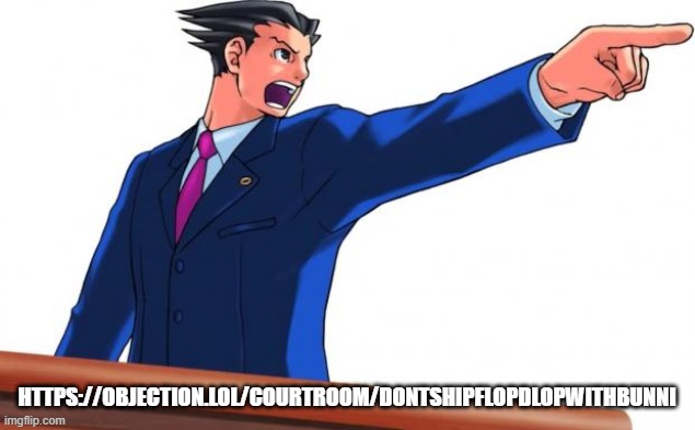 Phoenix Wright | HTTPS://OBJECTION.LOL/COURTROOM/DONTSHIPFLOPDLOPWITHBUNNI | image tagged in phoenix wright | made w/ Imgflip meme maker