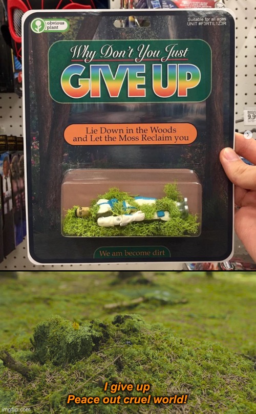 I give up
Peace out cruel world! | image tagged in funny memes,fake products | made w/ Imgflip meme maker