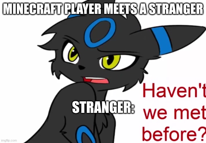 ... | MINECRAFT PLAYER MEETS A STRANGER; STRANGER: | image tagged in umbreon haven't we met before | made w/ Imgflip meme maker