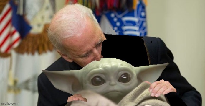 Biden sniffs Baby Yoda | image tagged in biden sniffs baby yoda | made w/ Imgflip meme maker