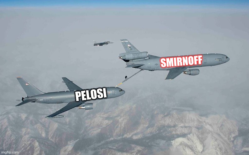 Pelosi's party plane! | SMIRNOFF; PELOSI | image tagged in politically incorrect,drunken ass monkey | made w/ Imgflip meme maker