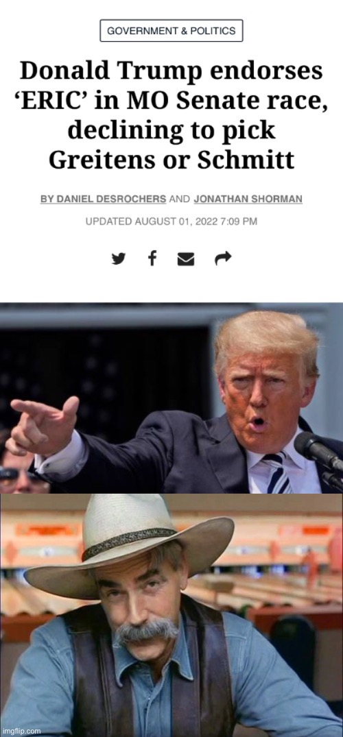 Bruh | image tagged in donald trump endorses both erics,sam elliott special kind of stupid,donald,trump,endorses,eric | made w/ Imgflip meme maker