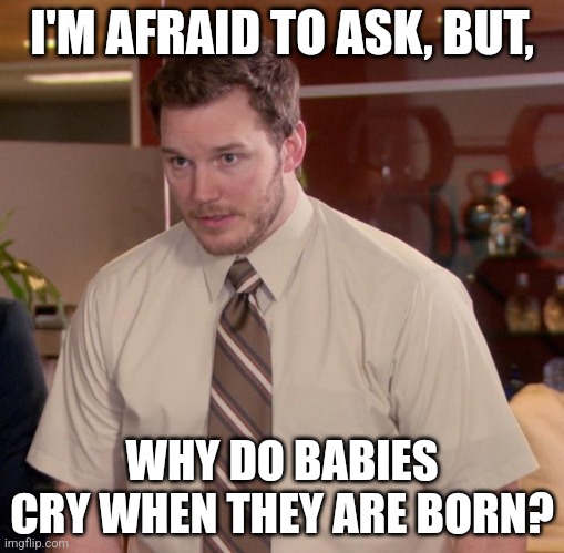 Afraid To Ask Andy Meme | I'M AFRAID TO ASK, BUT, WHY DO BABIES CRY WHEN THEY ARE BORN? | image tagged in memes,afraid to ask andy | made w/ Imgflip meme maker