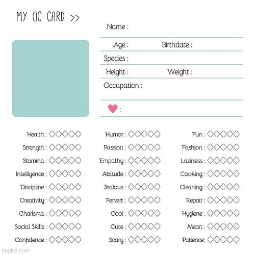 Oc card template | image tagged in oc card template | made w/ Imgflip meme maker