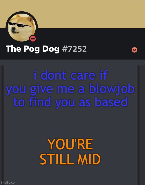 epic doggos epic discord temp | i dont care if you give me a blowjob to find you as based; YOU'RE STILL MID | image tagged in epic doggos epic discord temp | made w/ Imgflip meme maker