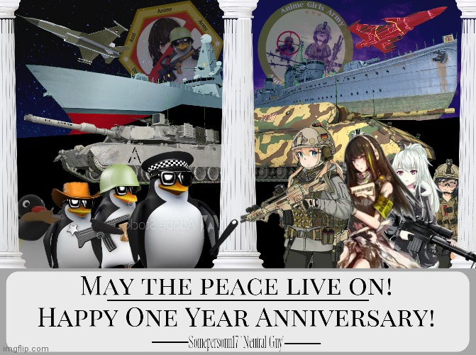 Happy anniversary!  -Neutral Guy | image tagged in one year anniversary,anti anime,anime,august,peace treaty | made w/ Imgflip meme maker