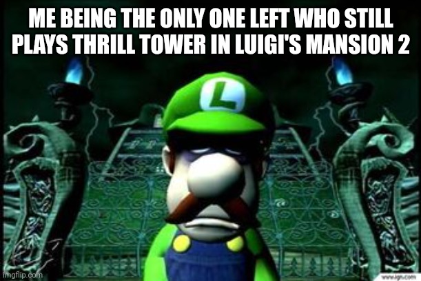 good old days |  ME BEING THE ONLY ONE LEFT WHO STILL PLAYS THRILL TOWER IN LUIGI'S MANSION 2 | image tagged in depressed luigi,luigi,nintendo,nostalgia,vacuum,ghost | made w/ Imgflip meme maker