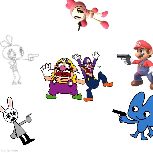The Wario Bros get shot by 5 characters with freaking guns.mp3 | image tagged in memes,wario dies,wario,waluigi,guns,crossover | made w/ Imgflip meme maker