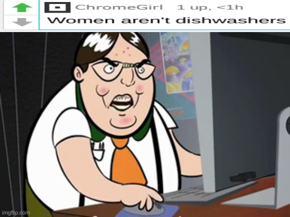 raging nerd (I don't think women are dishwashers, i just like trolling kids) | image tagged in raging nerd | made w/ Imgflip meme maker