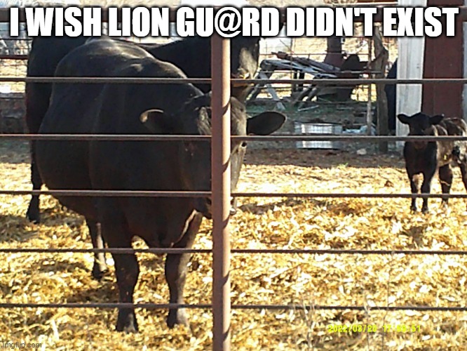 Cow and calf | I WISH LION GU@RD DIDN'T EXIST | image tagged in cow and calf | made w/ Imgflip meme maker