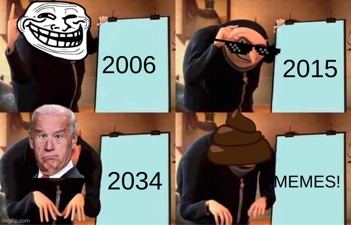 Gru's Plan | 2006; 2015; 2034; MEMES! | image tagged in memes,gru's plan | made w/ Imgflip meme maker