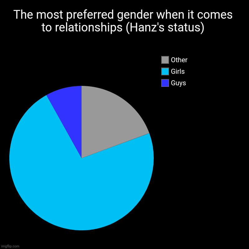 I needed to clear up some confusion | The most preferred gender when it comes to relationships (Hanz's status) | Guys, Girls, Other | image tagged in charts,pie charts | made w/ Imgflip chart maker