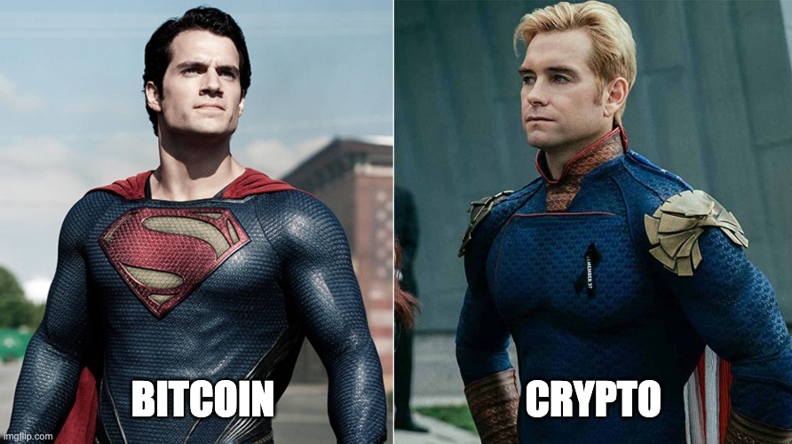 Superman vs Homelander | BITCOIN                                CRYPTO | image tagged in superman vs homelander | made w/ Imgflip meme maker