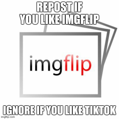 Imgflip | REPOST IF YOU LIKE IMGFLIP; IGNORE IF YOU LIKE TIKTOK | image tagged in imgflip | made w/ Imgflip meme maker