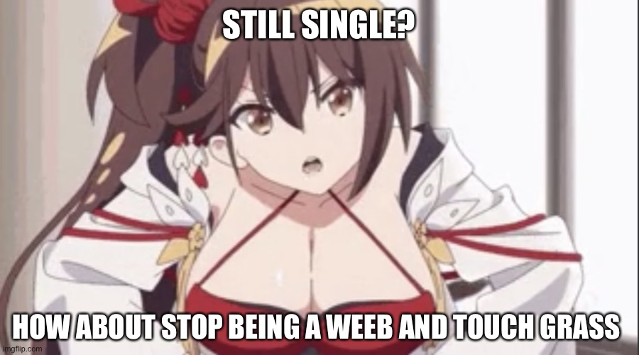 1 upvote and i’ll send this to the anime stream | STILL SINGLE? HOW ABOUT STOP BEING A WEEB AND TOUCH GRASS | image tagged in zuikaku scolding you | made w/ Imgflip meme maker