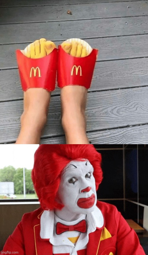 Feet fries shoes | image tagged in ronald mcdonald side eye,shoes,mcdonald's,feet,fries,memes | made w/ Imgflip meme maker