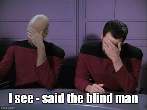 Double Facepalm | I see - said the blind man | image tagged in double facepalm | made w/ Imgflip meme maker