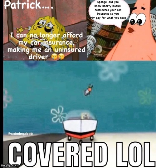 Sponge, did you know liberty mutual customizes your car insurance so you only pay for what you need | made w/ Imgflip meme maker