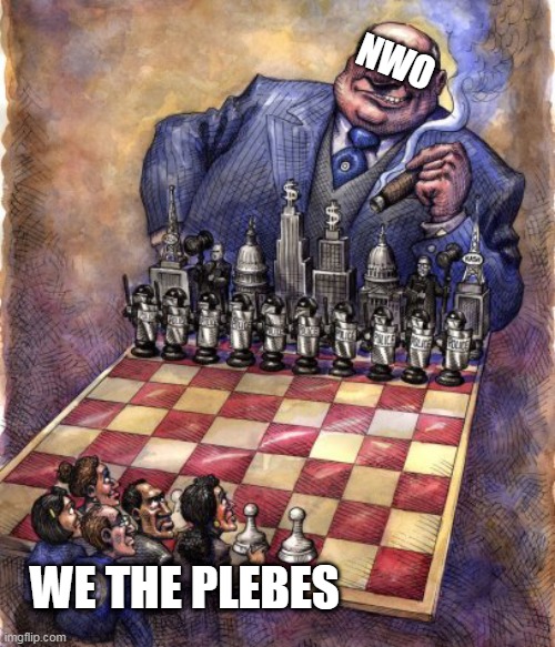 WE THE PLEBS | NWO; WE THE PLEBES | image tagged in big money,plebs,nwo,chess | made w/ Imgflip meme maker