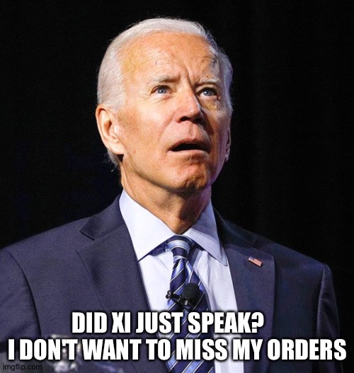 Joe Biden | DID XI JUST SPEAK?     I DON'T WANT TO MISS MY ORDERS | image tagged in joe biden | made w/ Imgflip meme maker