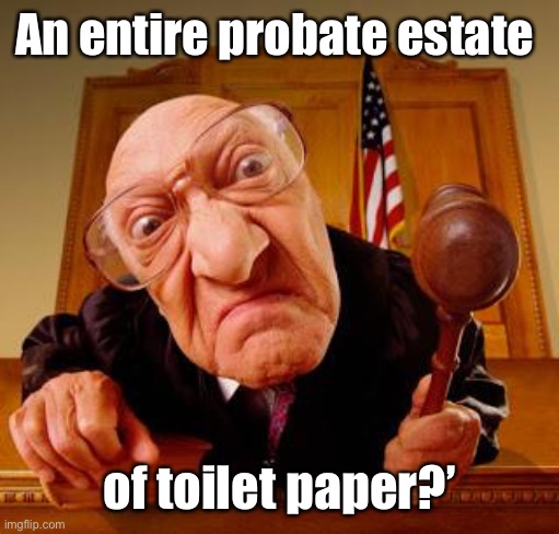 Mean Judge | An entire probate estate of toilet paper?’ | image tagged in mean judge | made w/ Imgflip meme maker