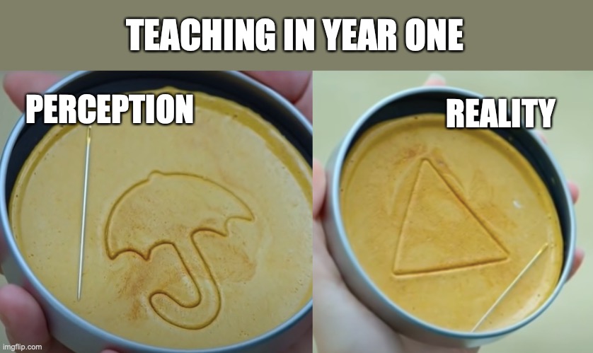 teaching perception vs reality | TEACHING IN YEAR ONE; PERCEPTION; REALITY | image tagged in education,squid game,perception,expectation vs reality | made w/ Imgflip meme maker
