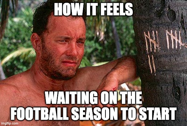 Football season | HOW IT FEELS; WAITING ON THE FOOTBALL SEASON TO START | image tagged in tom hanks castaway tree | made w/ Imgflip meme maker