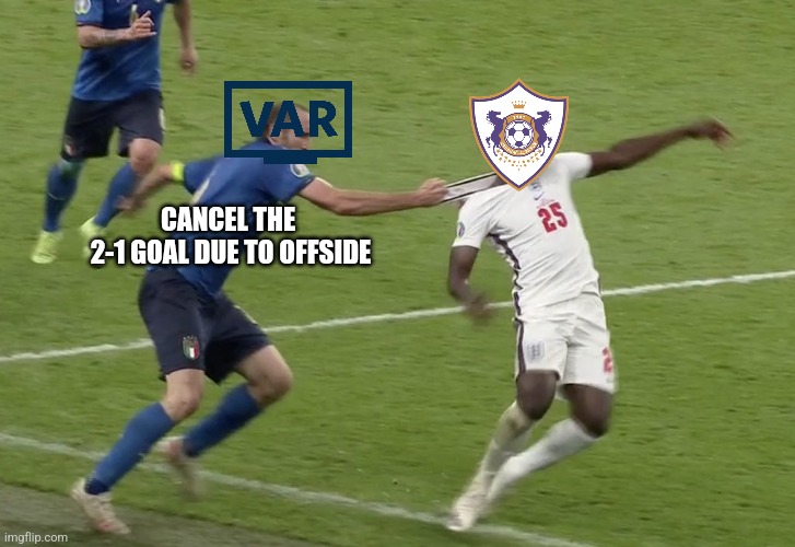 Qarabagh 1-1 Ferencvaros. VAR has cancelled the 2-1 goal for the Azeri due to Offside | CANCEL THE 
2-1 GOAL DUE TO OFFSIDE | image tagged in chiellini sako,champions league,futbol,memes | made w/ Imgflip meme maker