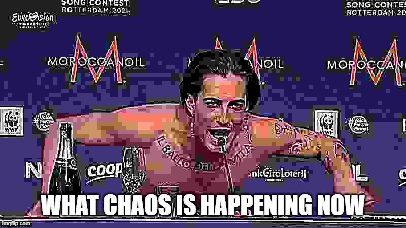 damiano corrupted screaming | WHAT CHAOS IS HAPPENING NOW | image tagged in damiano corrupted screaming | made w/ Imgflip meme maker