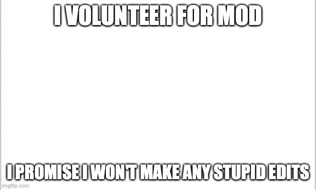 I will be responsible. I swear on everything. except when I'm not and then I wont be BUT THAT WON'T HAPPEN OFTEN | I VOLUNTEER FOR MOD; I PROMISE I WON'T MAKE ANY STUPID EDITS | image tagged in white background,the most interesting man in the world | made w/ Imgflip meme maker
