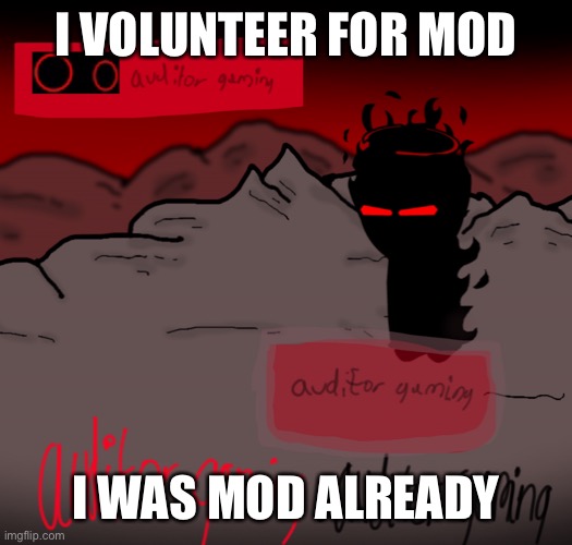 For almost a year | I VOLUNTEER FOR MOD; I WAS MOD ALREADY | image tagged in auditor gaming | made w/ Imgflip meme maker