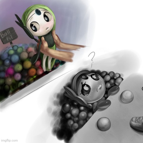 Meloetta and the Ball Pit (Art by TheBoogie) (NO HORNY) | image tagged in pokemon,ball pit,meloetta | made w/ Imgflip meme maker